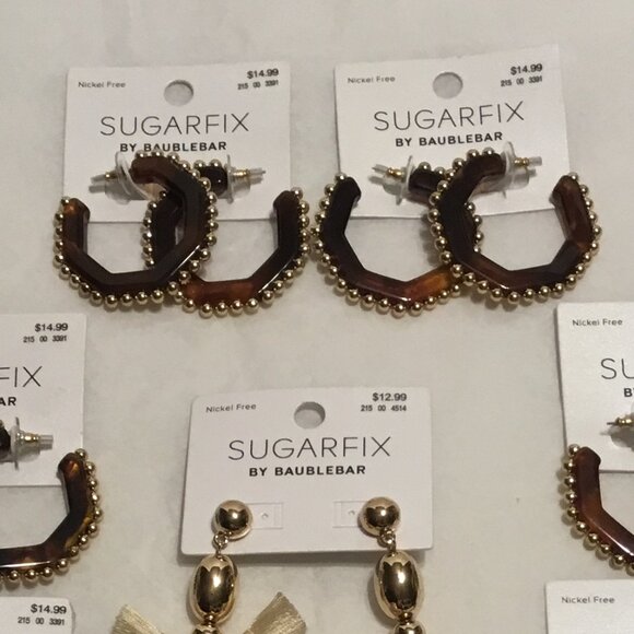 9 pairs of Sugarfix fashion earrings by Baublebar new mint condition on cards - Picture 5 of 5
